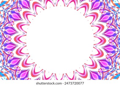 Beautiful colourful caleidoscope gradient flower art pattern of indonesian culture traditional tenun batik ethnic dayak frame