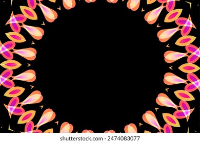 Beautiful colourful caleidoscope gradient flower art pattern of indonesian culture traditional tenun batik ethnic dayak frame