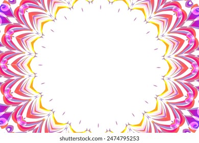 Beautiful colourful caleidoscope gradient flower art pattern of indonesian culture traditional tenun batik ethnic dayak frame