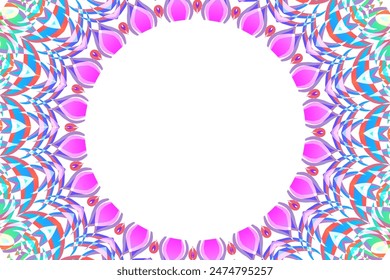 Beautiful colourful caleidoscope gradient flower art pattern of indonesian culture traditional tenun batik ethnic dayak frame