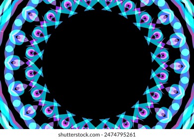 Beautiful colourful caleidoscope gradient flower art pattern of indonesian culture traditional tenun batik ethnic dayak frame