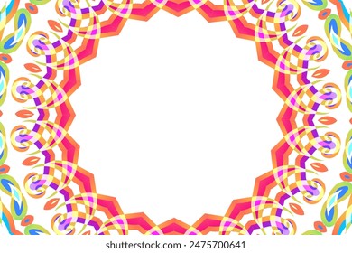 Beautiful colourful caleidoscope gradient flower art pattern of indonesian culture traditional tenun batik ethnic dayak frame