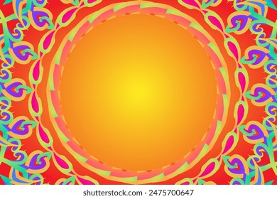 Schöne bunte Kaleidoskop-Gradient-Blumenkunst-Muster der indonesischen Kultur traditioneller Tenun-Batik-ethnischer Dayak-Rahmen