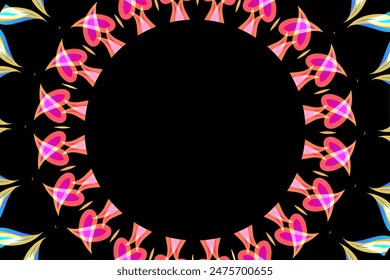 Beautiful colourful caleidoscope gradient flower art pattern of indonesian culture traditional tenun batik ethnic dayak frame
