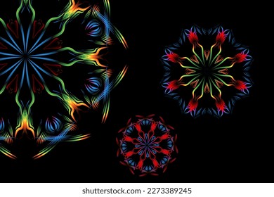 Hermosas ilustraciones caleidoscópicas coloridas diseño triple círculo virus corona covid 19 

