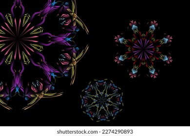 Hermosas ilustraciones caleidoscópicas coloridas diseño triple círculo virus corona covid 19 

