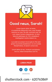 Beautiful Colourful Emailer Template Design for newsletter and email marketing. Vector illustration oh email / letter / message character with social media icons and Subscribe button