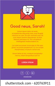 Beautiful Colourful Emailer Template Design for newsletter and email marketing. Vector illustration oh email / letter / message character with social media icons and Subscribe button