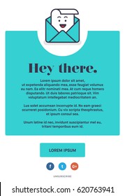 Beautiful Colourful Emailer Template Design for newsletter and email marketing. Vector illustration oh email / letter / message character with social media icons and Subscribe button