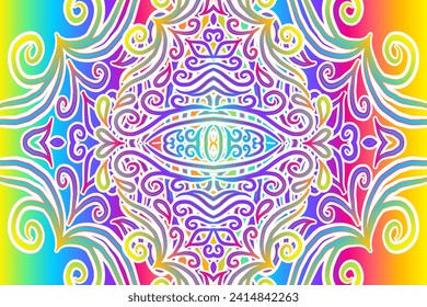Beautiful colourful flower floral and leaf line art pattern of indonesian culture traditional tenun batik ethnic dayak background 