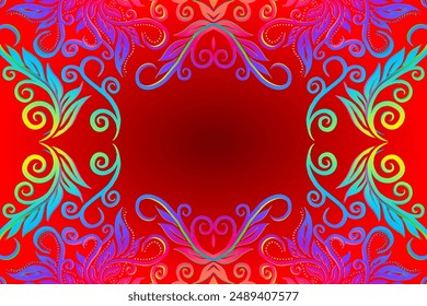 Beautiful colourful flowers and leaf line art pattern of indonesian culture traditional batik 
