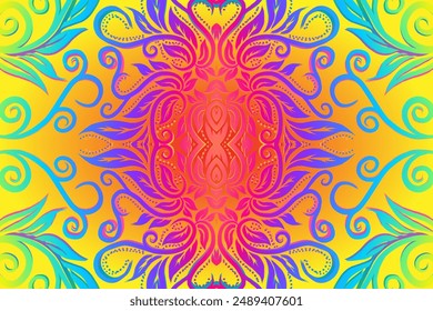 Beautiful colourful flowers and leaf line art pattern of indonesian culture traditional batik 