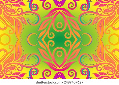 Beautiful colourful flowers and leaf line art pattern of indonesian culture traditional batik 