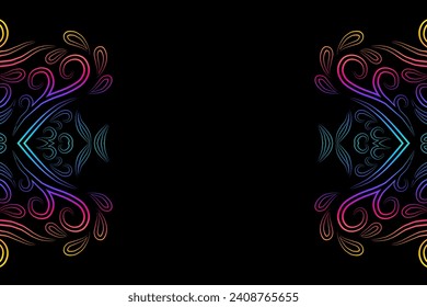 Hermoso marco colorido gradiente flores línea patrón de arte de la cultura indonesia tradicional tenun batik étnico adorno de dayak 
