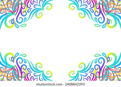 Beautiful colourful frame gradient flowers line art pattern of indonesian culture traditional tenun batik ethnic dayak ornament