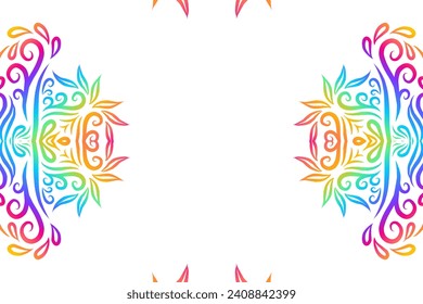 Beautiful colourful frame gradient flowers line art pattern of indonesian culture traditional tenun batik ethnic dayak ornament