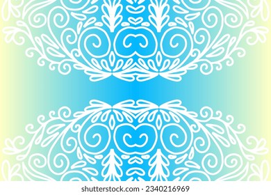 Beautiful colourful  gradient background with white flower leaf line art pattern of indonesian culture traditional batik
