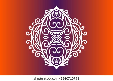 Beautiful colourful  gradient background with white flower leaf line art pattern of indonesian culture traditional batik
