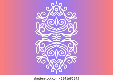 Beautiful colourful  gradient background with white flower leaf line art pattern of indonesian culture traditional batik
