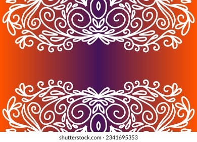 Beautiful colourful  gradient background with white flower leaf line art pattern of indonesian culture traditional batik
