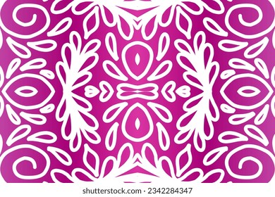 Beautiful colourful  gradient background with white flower leaf line art pattern of indonesian culture traditional batik