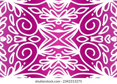 Beautiful colourful  gradient background with white flower leaf line art pattern of indonesian culture traditional batik