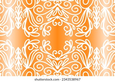 Beautiful colourful  gradient background with white flower leaf line art pattern of indonesian culture traditional batik