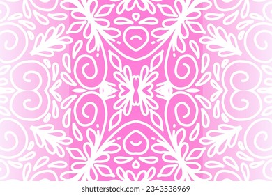 Beautiful colourful  gradient background with white flower leaf line art pattern of indonesian culture traditional batik