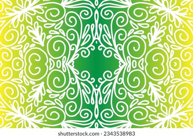 Beautiful colourful  gradient background with white flower leaf line art pattern of indonesian culture traditional batik
