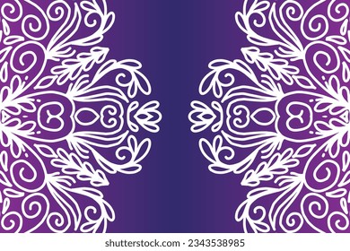 Beautiful colourful  gradient background with white flower leaf line art pattern of indonesian culture traditional batik
