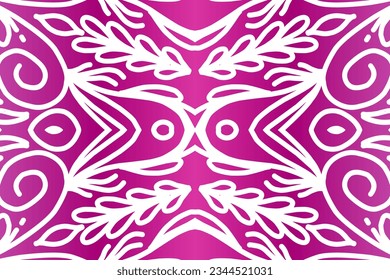 Beautiful colourful  gradient background with white flower leaf line art pattern of indonesian culture traditional batik