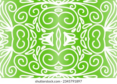 Beautiful colourful  gradient background with white flower leaf line art pattern of indonesian culture traditional batik