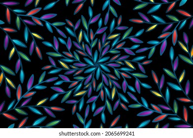 Beautiful colourful  gradient batik ethnic flower floral and leaf frame design Vector for wallpaper background ads or presentation template