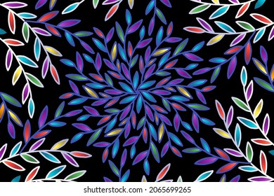 Beautiful colourful  gradient batik ethnic flower floral and leaf frame design Vector for wallpaper background ads or presentation template
