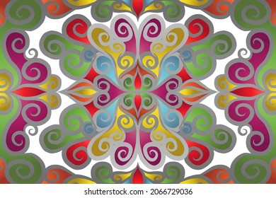 Hermoso gradiente coloreado batik flor étnica floral y diseño de marco de hoja Vector para anuncios de fondo de papel de pared o plantilla de presentación