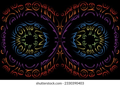 Beautiful colourful gradient batik ethnic line art pattern background 