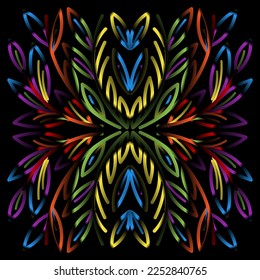 Beautiful colourful gradient flowers line art of traditional abstract symbol batik dayak ornament design template elements