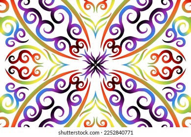 Beautiful colourful gradient flowers line art of traditional abstract symbol batik dayak ornament design template elements