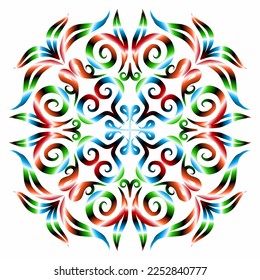 Beautiful colourful gradient flowers line art of traditional abstract symbol batik dayak ornament design template elements
