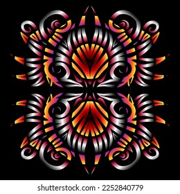 Beautiful colourful gradient flowers line art of traditional abstract symbol batik dayak ornament design template elements