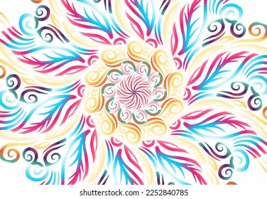 Beautiful colourful gradient flowers line art of traditional abstract symbol batik dayak ornament design template elements