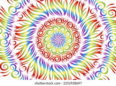 Beautiful colourful gradient flowers line art of traditional abstract symbol batik dayak ornament design template elements