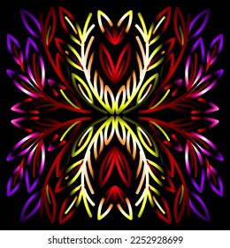 Beautiful colourful gradient flowers line art of traditional abstract symbol batik dayak ornament design template elements