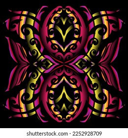 Beautiful colourful gradient flowers line art of traditional abstract symbol batik dayak ornament design template elements