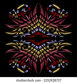 Beautiful colourful gradient flowers line art of traditional abstract symbol batik dayak ornament design template elements