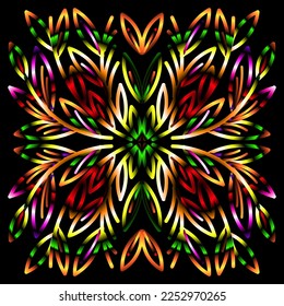 Beautiful colourful gradient flowers line art of traditional abstract symbol batik dayak ornament design template elements