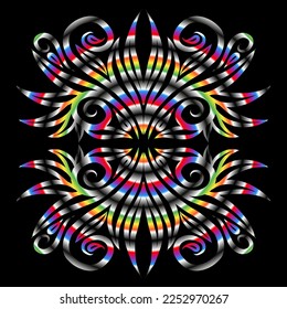 Beautiful colourful gradient flowers line art of traditional abstract symbol batik dayak ornament design template elements