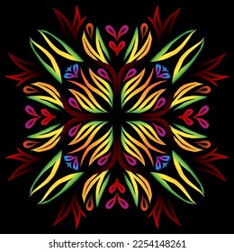 Hermosas flores de gradiente colorido arte de la línea de símbolos abstractos tradicionales batik dayak adorno elementos de plantilla de diseño