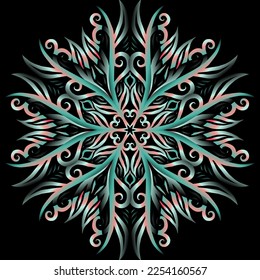 Beautiful colourful gradient flowers line art of traditional abstract symbol batik dayak ornament design template elements
