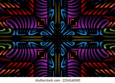 Beautiful colourful gradient flowers line art of traditional abstract symbol batik dayak ornament design template elements